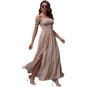 Boho Floral Print Off Shoulder Split Long A Line Dress